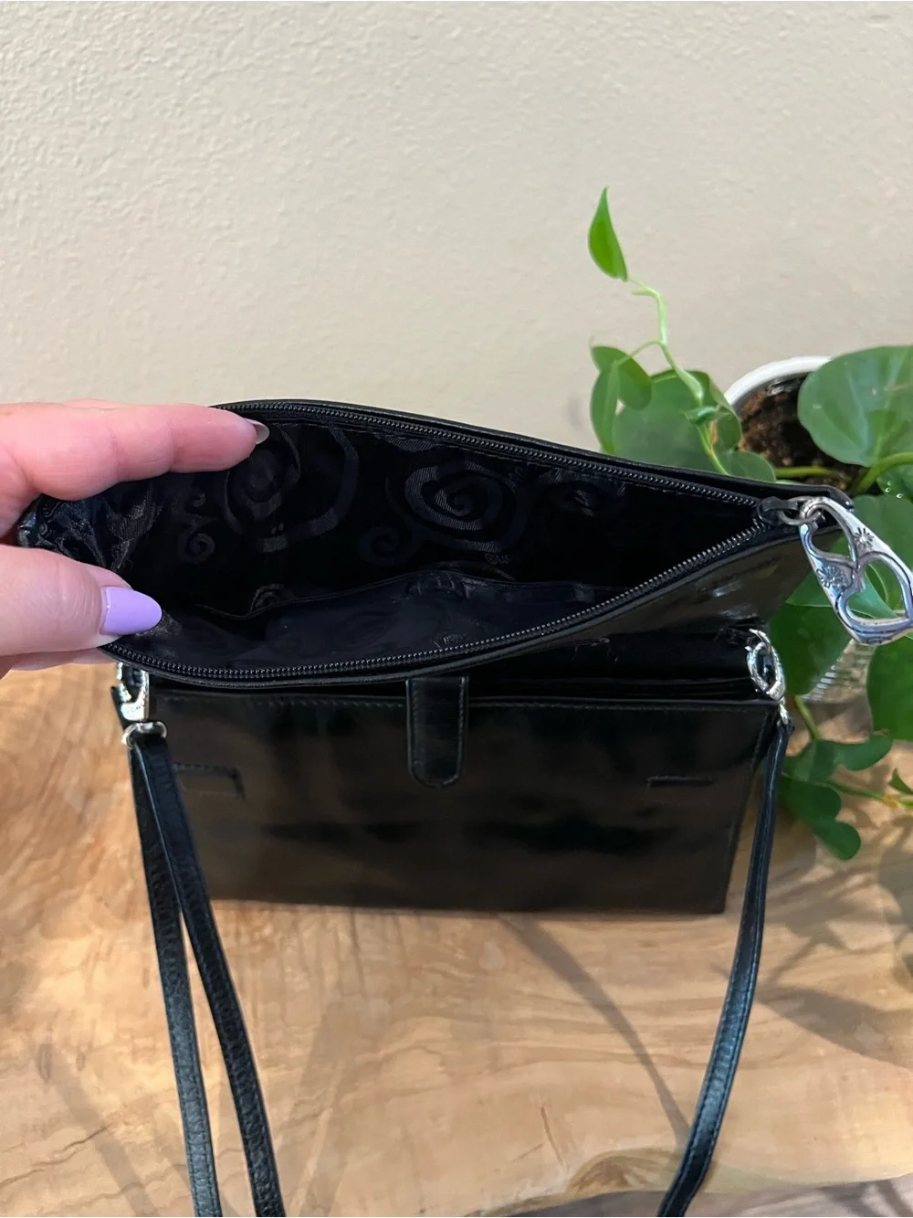 Brighton Women's Black Leather Braided Flap Crossbody Bag